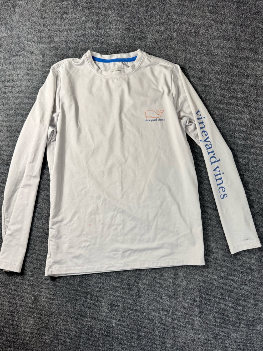 Vineyard Vines Men's Long Sleeve Tee - White with Blue and Coral Logo